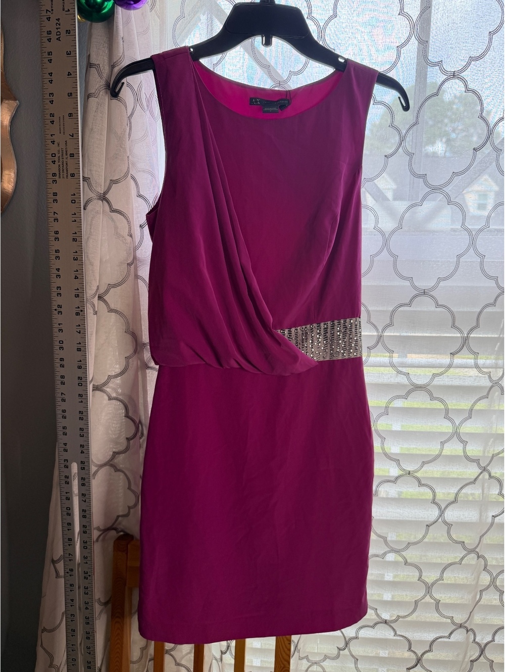 A|X Armani Exchange magenta sleeveless embellished waist dress